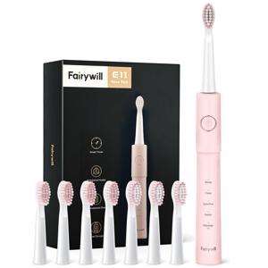 Fairywill 소닉 전동 칫솔 E11 방수 USB 충전 충전식 전동 칫솔 8 브러시 교체 헤드 성인