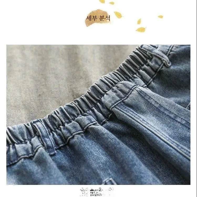 루즈핏 와이드 레그 하렘 진 여성 플러스 사이즈 데드 웨이스트 하이웨이스트 나인 포인트 팬츠 슬리밍 라이트 워싱 캐주얼 트라우저