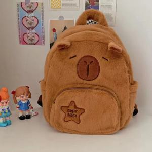 Capybara 플러시 배낭 Kawaii 패션 플러시 인형 모피 가방 어린이 가방 어깨 가방 미니 배낭 가방 여자 친구를위한 선물