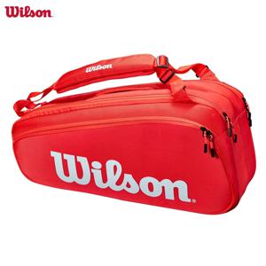 Wilson 2023 슈퍼 투어 프로 직원 6 팩 파인 니트 코팅 테니스 가방 3 데크 라켓 배낭 라켓 가방 (써모 가드 레드 포함)