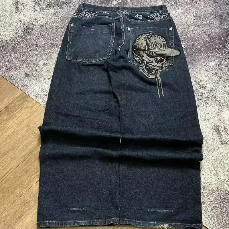 streetwear y2k 새로운 패션 조커 고딕 프린트 청바지 남성 하라주쿠 캐주얼 루즈 스트레이트 와이드 레그 바지 커플 펑크 모핑 청바지