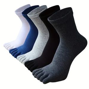 남성용 단색 다섯 손가락 양말 5켤레 심플한 면 냄새 방지 및 통기성 분할 발가락 양말