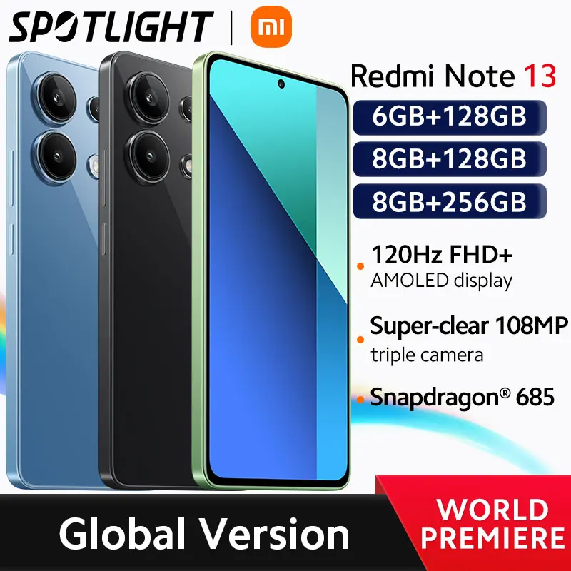글로벌 버전 샤오미 레드미 노트 13 스마트폰, 스냅드래곤®685 108MP 카메라, 120Hz AMOLED 디스플레이, 33W 충전 휴대폰