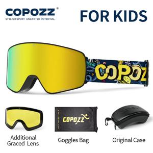 COPOZZ 자기 어린이 겨울 스키 고글 2s 빠른 변경 더블 레이어 스키 안경 어린이를위한 안개 방지 스노우 보드 고글