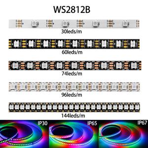 DC5V WS2812B WS2812 Led 스트립 30/60/74/96/144leds/m 검정 흰색 PCB RGB 개별적으로 주소 지정이 가능한 픽셀 Led 조명 IP30 IP65 IP67