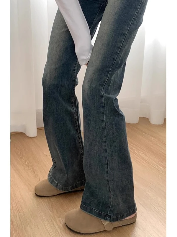 높은 허리 넓은 다리 청바지 여성 봄 가을 스타일 벨 바닥 데님 바지 플러스 사이즈 은폐 엉덩이 슬리밍 긴 바지
