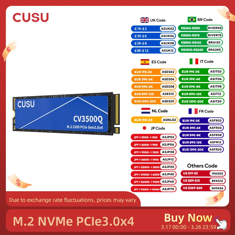 CUSU 솔리드 스테이트 드라이브 SSD NVME M2 2280 내장 하드 디스크, 노트북 데스크탑용 HDD, M.2 SSD, 256GB, 512GB, 1TB, 2TB, PCIe3x4