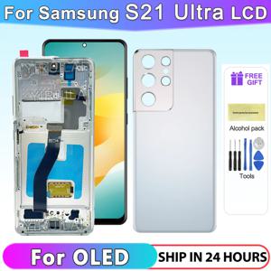 지문이 있는 삼성 갤럭시 S21 울트라 5G G998B G998B/DS Lcd 디스플레이 터치 스크린용 AMOLED S21 울트라 스크린 어셈블리