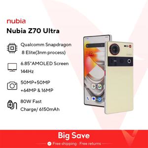 Nubia Z70 Ultra 스마트폰 5G Snapdragon 8 Elite 6.85 144Hz OLED 스크린 6150 mAh 배터리 64MP 카메라 Android 15 NFC IP68 & 69 Gl