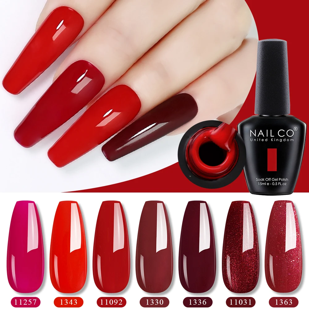 NAILCO 레드 컬러 시리즈 15ML 네일 젤 폴리쉬 네일 용품 네일 아트용 반영구적 매니큐어 LED UV 하이브리드 바니시