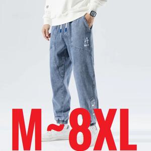 한국 인기 의류 청바지 캐주얼 남성 루즈 피트 스트레치 스판덱스 데님 조깅 바지 남성 힙합 streetwear 바지 빅 사이즈 8xl