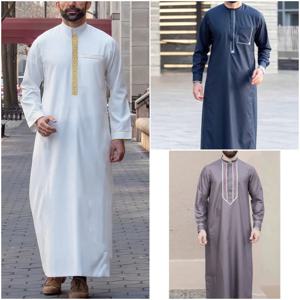 이슬람 가운 이슬람 남성 의류 아랍어 수 놓은 드레스 Jubba Thobe 인도 남성 결혼식 신사 Thobe Kaftan Ropa 의상