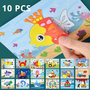 어린이용 3D EVA 폼 스티커, 창의적인 예술 공예 키트, 소년 소녀 교육용 DIY 만화 동물 운송 그림, 10 개
