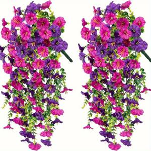 다목적 야외용 UV 방지 인공 모닝글로리, 유칼립투스 걸이식 장식, 가정, 정원, 결혼식에 적합, 2 개