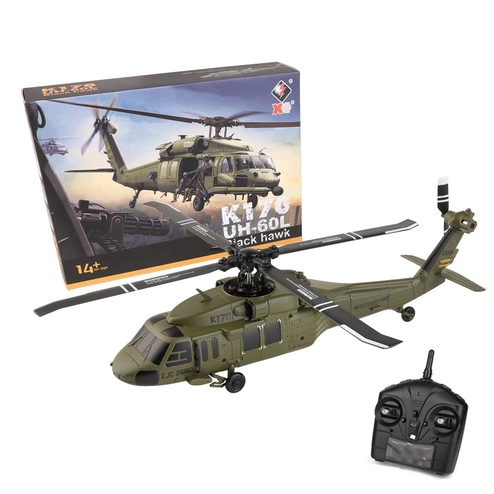 K170 RC 헬리콥터 UH-60L 4 채널 원격 제어 자이로 및 LED 조명 내구성 비행기 Wltoys 장난감과 브러시리스 헬리콥터