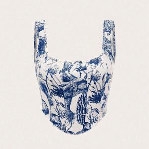 Mia Muse Tanks 봄 여름 패션 괜찮은 전체 인쇄 민소매 스퀘어 넥 캐주얼 탱크 여성용