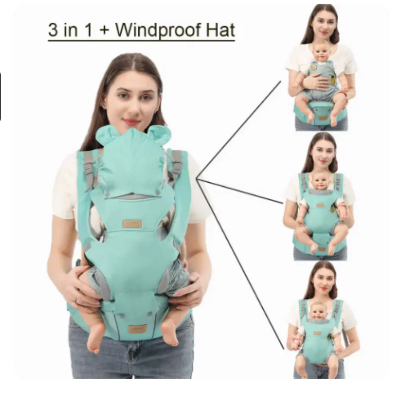 3 IN 1 베이비 Hipseat 캐리어 배낭 스트랩 유아용 유아용 0-36M 겨울용 빛나는 스트립 용 방풍 모자가있는 인체 공학적