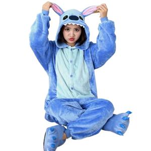 Kigurumi 스티치 만화 잠옷 Onesies 성인 여성 남성 동물 잠옷 점프 슈트 크리스마스 할로윈 코스프레 파티 의상