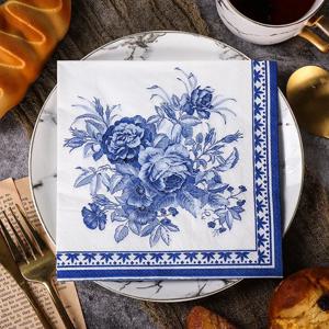 20pcs/Pac 33*33cm 2-Ply 새로운 중국어 다채로운 냅킨 파란색 인쇄 종이 냅킨 웨딩 종이 나비 뼈 바트 종이