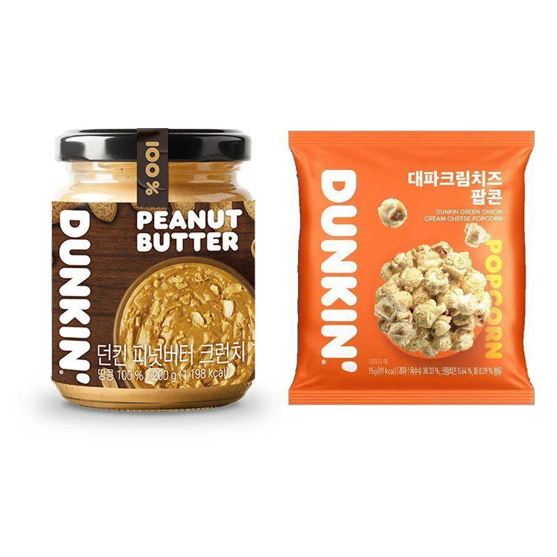 [크린치1개+팝콘(15g)1개] 던킨 땅콩버터(100%) 200g, 대파크림치즈 팝콘(15g)