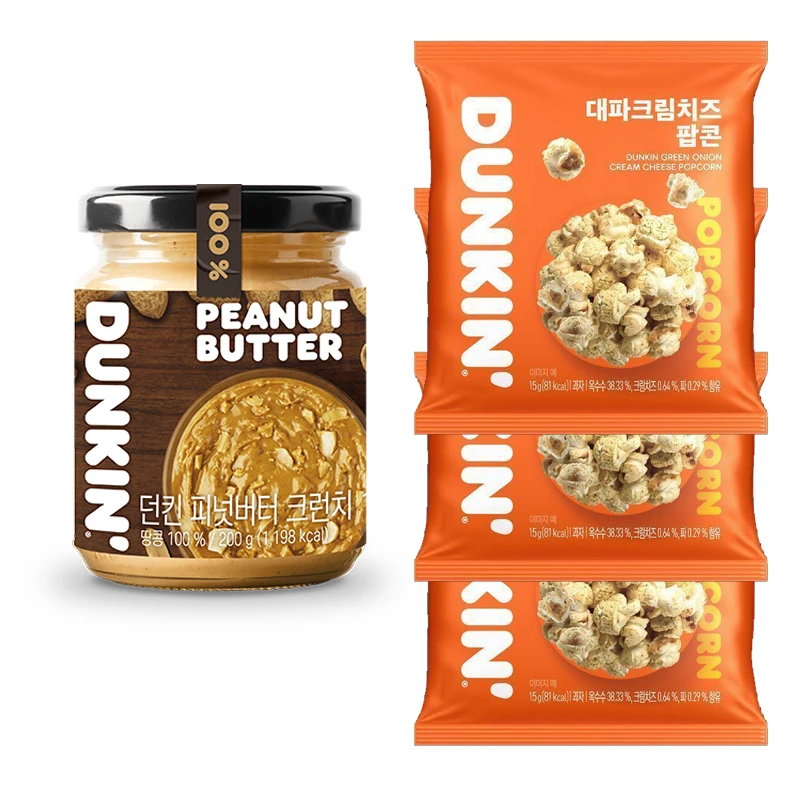 [크린치1개+팝콘(15g)3개] 던킨 땅콩버터(100%) 200g, 대파크림치즈 팝콘(15g)