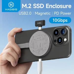 Hagibis Magnetic M.2 2230 NVMe SSD 인클로저 Magsafe SSD 케이스 USB C 3.2 Gen2 - iPhone 16 Pro Max ProRes MacBook용 NVMe PCI-E