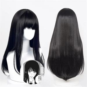 여성용 긴 스트레이트 헤어 에어 앞머리, 기질 트림 페이스, 블랙 베이지, 긴 머리, 합성 섬유, 풀 헤드 커버, 패션 가발