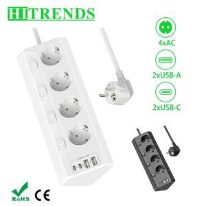 EU 코너 소켓 전원 스트립 4개의 AC 콘센트, 테이블 소켓(USB 2개 포함) A 2 유형 C 주방용 스위치가 있는 다중 플러그 벽