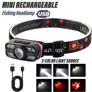 USB 충전식 LED 전조등 휴대용 조명 내장 배터리 6 조명 모드 낚시 헤드 토치 야외 캠핑 랜턴
