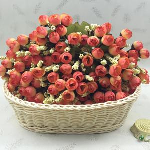 작은 새싹 장미 Bract 시뮬레이션 꽃 실크 장미 꽃 액세서리 발렌타인 데이를위한 홈 장식 15 머리/꽃다발
