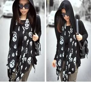 여름 해변 긴 목도리 Fahion 해골 인쇄 쉬폰 실크 스카프 Mulim Hijab 남자 여자 부드러운 얇은 50*150cm