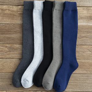 3 Pars 남성용 겨울 두꺼운 따뜻한 무릎 높이 면 양말 - 추운 날씨를 위한 고품질 긴 검은색 캐주얼 패션 양말