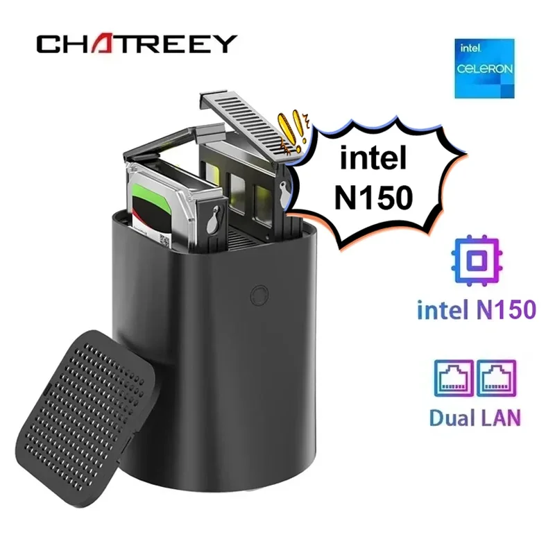 Chatreey NAS 미니 PC 인텔 셀러론 N150 SSD 윈도우 11 컴퓨터 듀얼 2.5G LAN