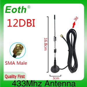 EOTH 1 2PCS 433mhz 안테나 SMA 남성 여성 12dbi 고 이득 IOT 안테나 마그네틱베이스 빨판 3 미터 연장 케이블