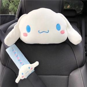 Sanrio 만화 Cinnamoroll 머리 받침 목 안전 쿠션 의자 목 지원 머리 받침 안전 벨트 커버 자동차 장식 크리스마스 선물