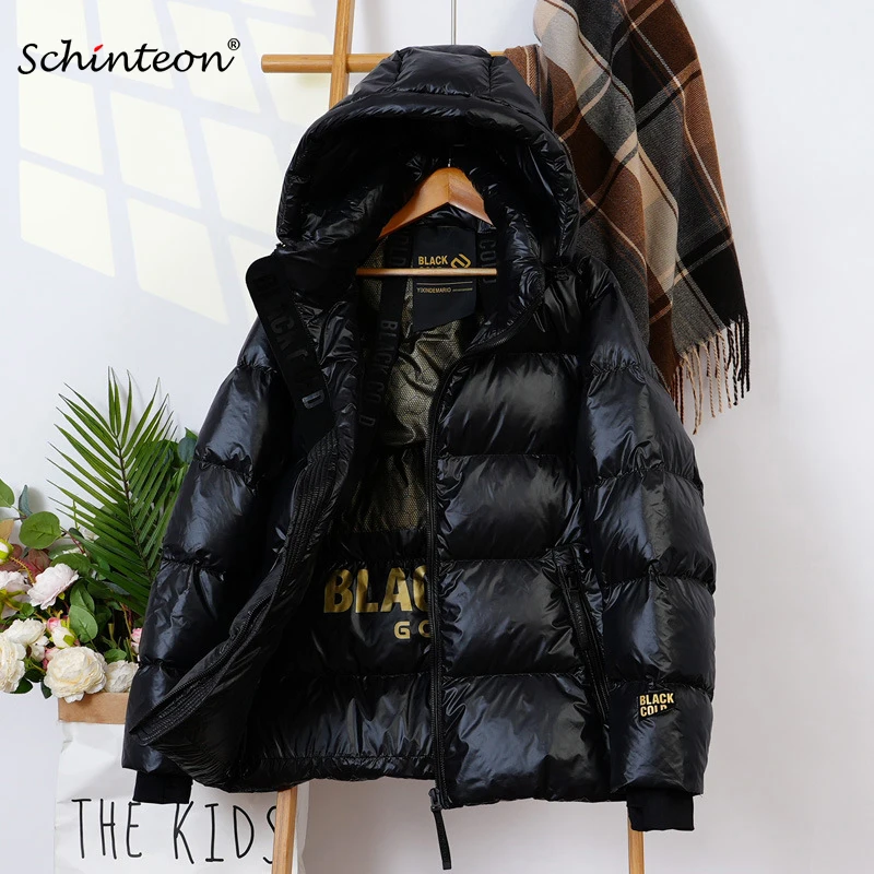 Schinteon 여성 화이트 오리 다운 재킷 후드 캐주얼 오버 사이즈 가을 겨울 따뜻한 느슨한 두꺼운 짧은 아웃웨어 2024 신규