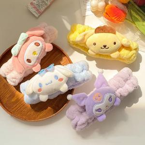 Sanrio Kawaii 플러시 머리띠 Cinnamoroll My Melody Kuromi Purin 메이크업 워시 헤어 링 헤어 액세서리 Bandwear Girls 용 선물