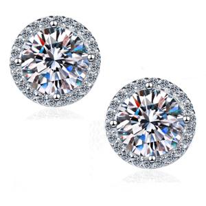 925 스털링 실버 1 캐럿 Moissanite 라운드 귀걸이 약혼 결혼식 일일 작업 파티 여행 여성을위한 고급스러운 선물