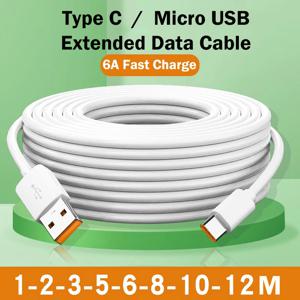 USB 유형 C 66W 고속 충전 케이블 3M 5M 8M 10M 12M USB C 포트 화웨이 Xiaomi 삼성 카메라 용 범용 마이크로 USB 데이터 케이블