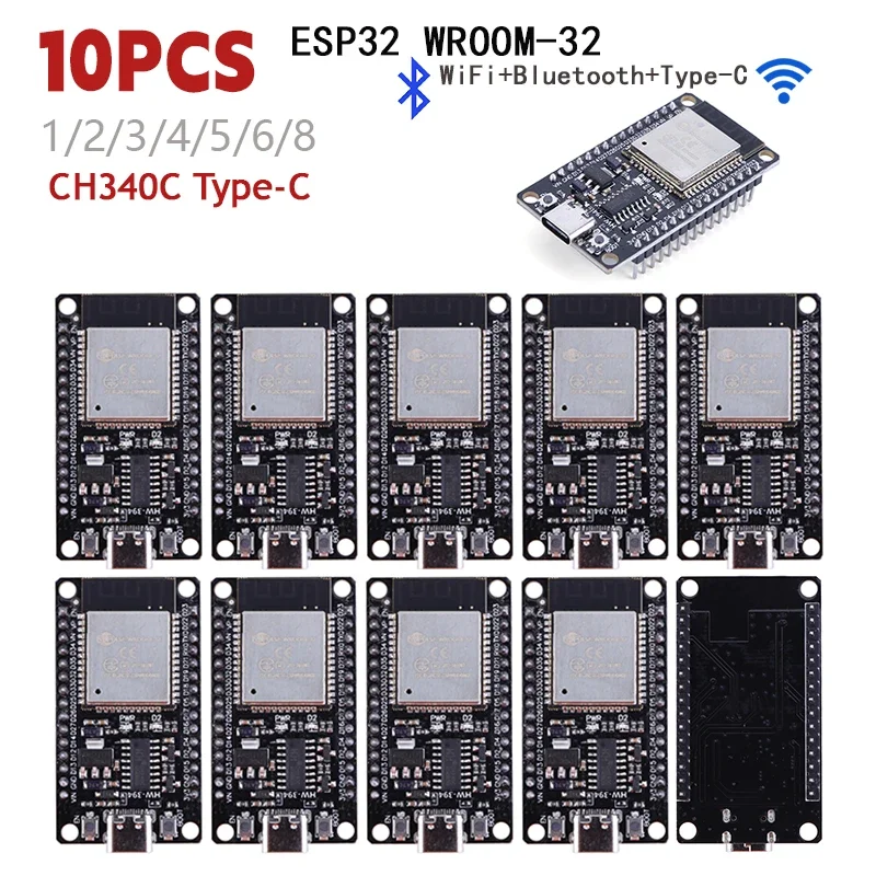 WROOM-32 ESP32-S 개발 보드, 와이파이 및 블루투스 호환 TYPE-C, 30 핀, Nodemcu 개발 모듈, ESP32, 1-10 개