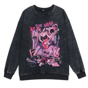 애니메이션 나나 오사키 라운드넥 워싱 풀오버, 캐주얼 100% 코튼, 남성 여성 힙합, 하라주쿠 스트리트웨어, 빈티지 맨투맨