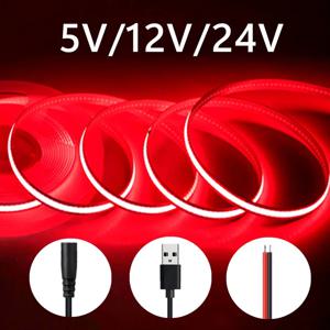 5V 12V 24V COB 스트립 320Leds/M 너비 8MM 화이트/핑크/레드/옐로우/아이스 블루/그린 TV 백라이트 유연한 리본 로프 LED 조명