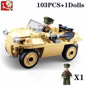 103PCS 군사 WW2 수륙 양용 자동차 모델 벽돌 육군 Soilder 피규어 빌딩 블록 세트 교육 DIY 장난감 어린이 선물 용품