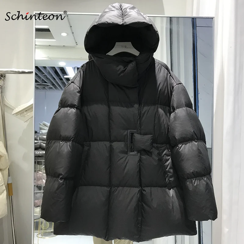 Schinteon 여성용 다운 재킷 스탠드 칼라 오버 사이즈 캐주얼 따뜻한 가을 겨울 외투, 화이트 덕 다운 스탠드 칼라 코트, 2024 신상