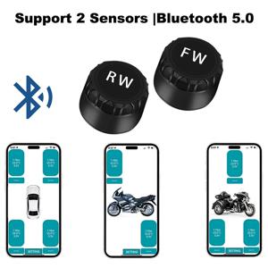 오토바이 TPMS Bluetooth5.0 무선 타이어 압력 모니터링 시스템 IP67 방수 2 외부 센서 지원 Android/IOS