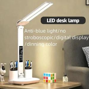LED 책상 램프 USB 디밍이 가능한 터치 접이식 테이블 램프 달력 온도 시계 야간 조명 연구 독서 램프