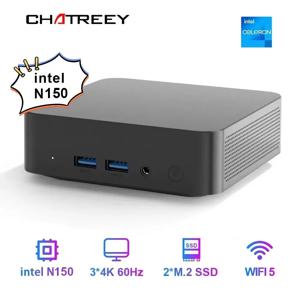 Chatreey T9 미니 PC Intel N100/N150 WIFI5 Windows 11 초소형 포켓 컴퓨터 듀얼 SSD 전체 기능 Type-C 4K 60Hz RGB