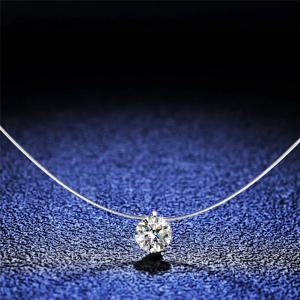 Andara 1ct Moissanite 다이아몬드 S925 스털링 실버 보이지 않는 투명 낚시 라인 쇄골 체인 목걸이 여성 쥬얼리