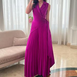 사무실 숙녀 옷깃 높은 허리 Romper 섹시 할로우 민소매 레이스 업 Pleated Jumpsuit 패션 솔리드 컬러 넓은 다리 Playsuit