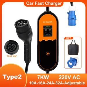 ADPOW 휴대용 32A Type2 EV 충전기 7KW 가변 전류 EVSE 3M 충전 케이블 Wallbox 전기 자동차 충전 액세서리